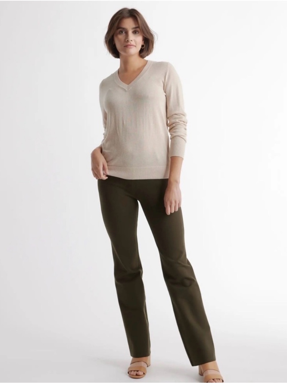 Quince Olive Green Ultra-Stretch Ponte Bootcut Pants Size Medium